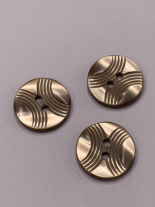Vintage 3 Round Plastic Buttons, Two Holes, Brown, 1.5 cm, New/Old Stock