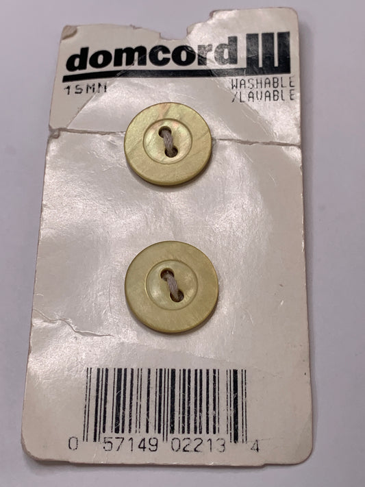 Vintage 2 Round Plastic Buttons, Two Holes, Brown, 1.5 cm, New/Old Stock