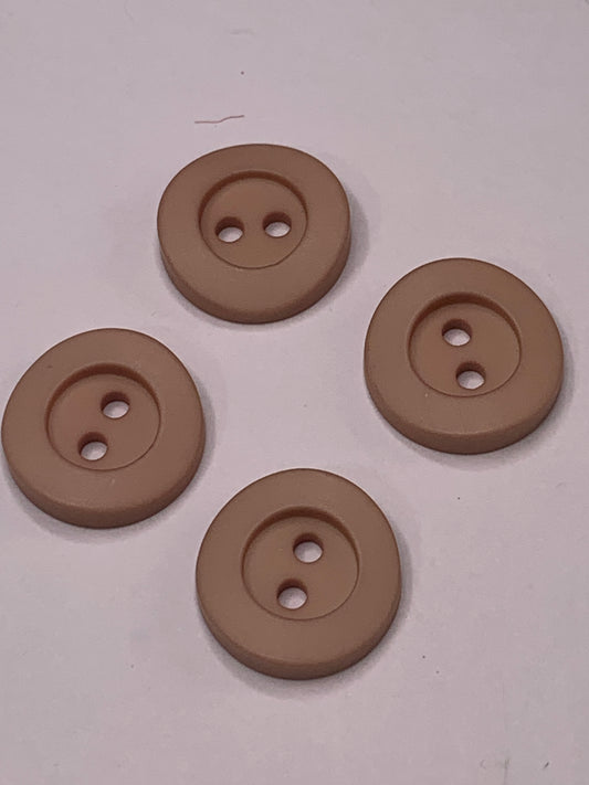 Vintage 4 Round Plastic Buttons, Two Holes, Brown, 1.5 cm, New/Old Stock