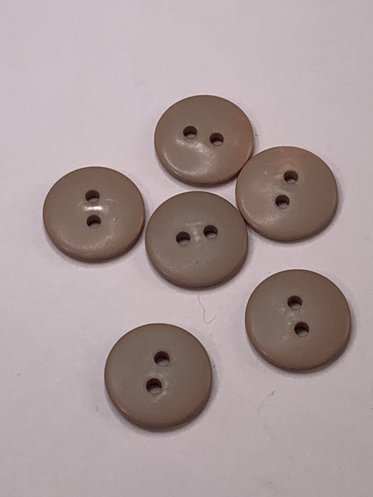 Vintage 6 Round Plastic Buttons, Two Holes, Brown, 1.5 cm, New/Old Stock
