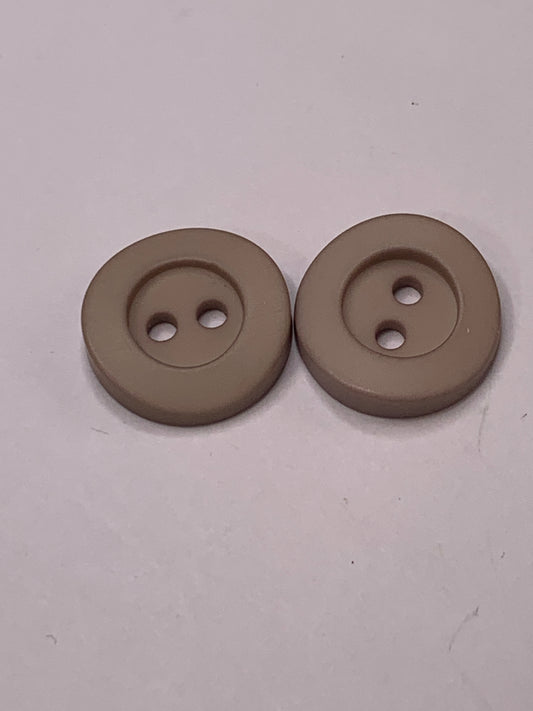 Vintage 2 Round Plastic Buttons, Two Holes, Brown, 1.5 cm, New/Old Stock