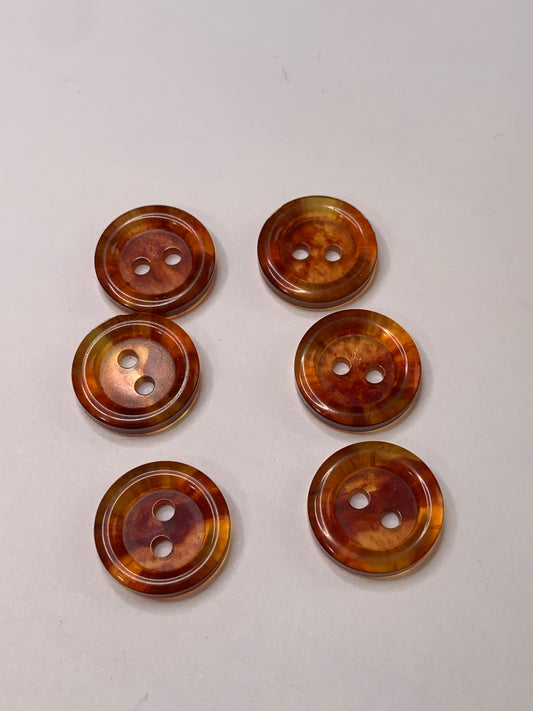 Vintage 8 Round Plastic Buttons, Two Holes, Brown, 1.5 cm, New/Old Stock