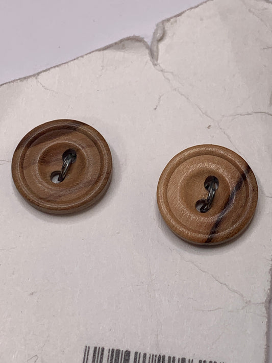Vintage 2 Round Plastic Buttons, Two Holes, Brown, 1.4 cm, New/Old Stock