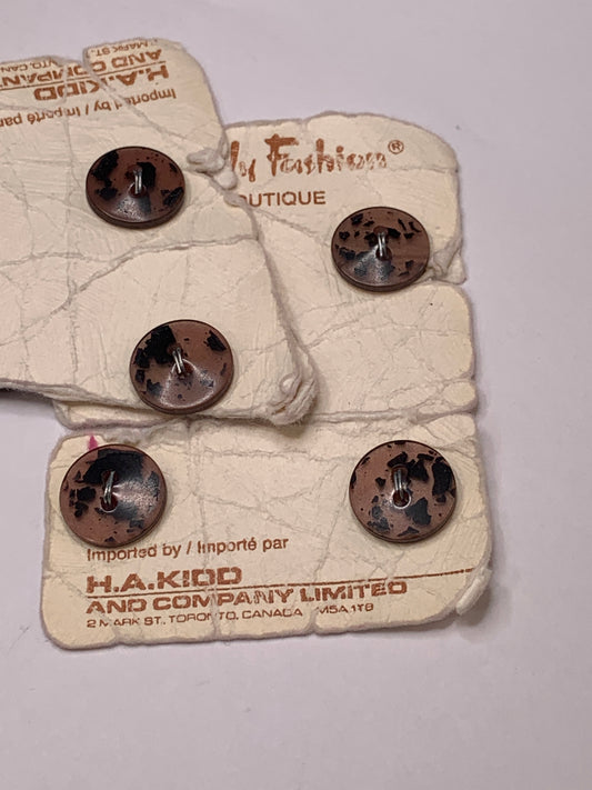 Vintage 5 Round Plastic Buttons, Two Holes, Brown, 1.4 cm, New/Old Stock