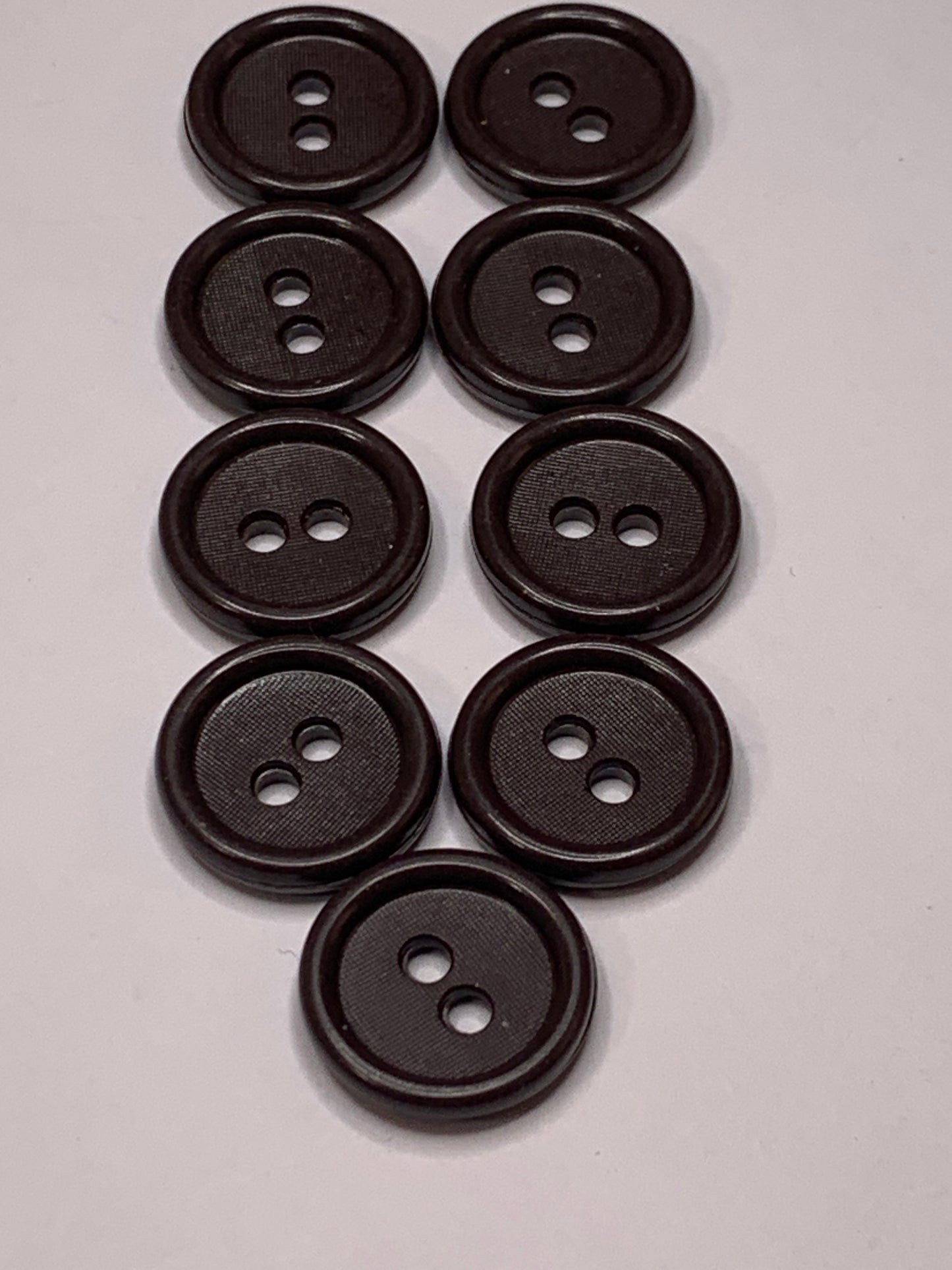 Vintage 9 Round Plastic Buttons, Two Holes, Brown, 1.5 cm, New/Old Stock