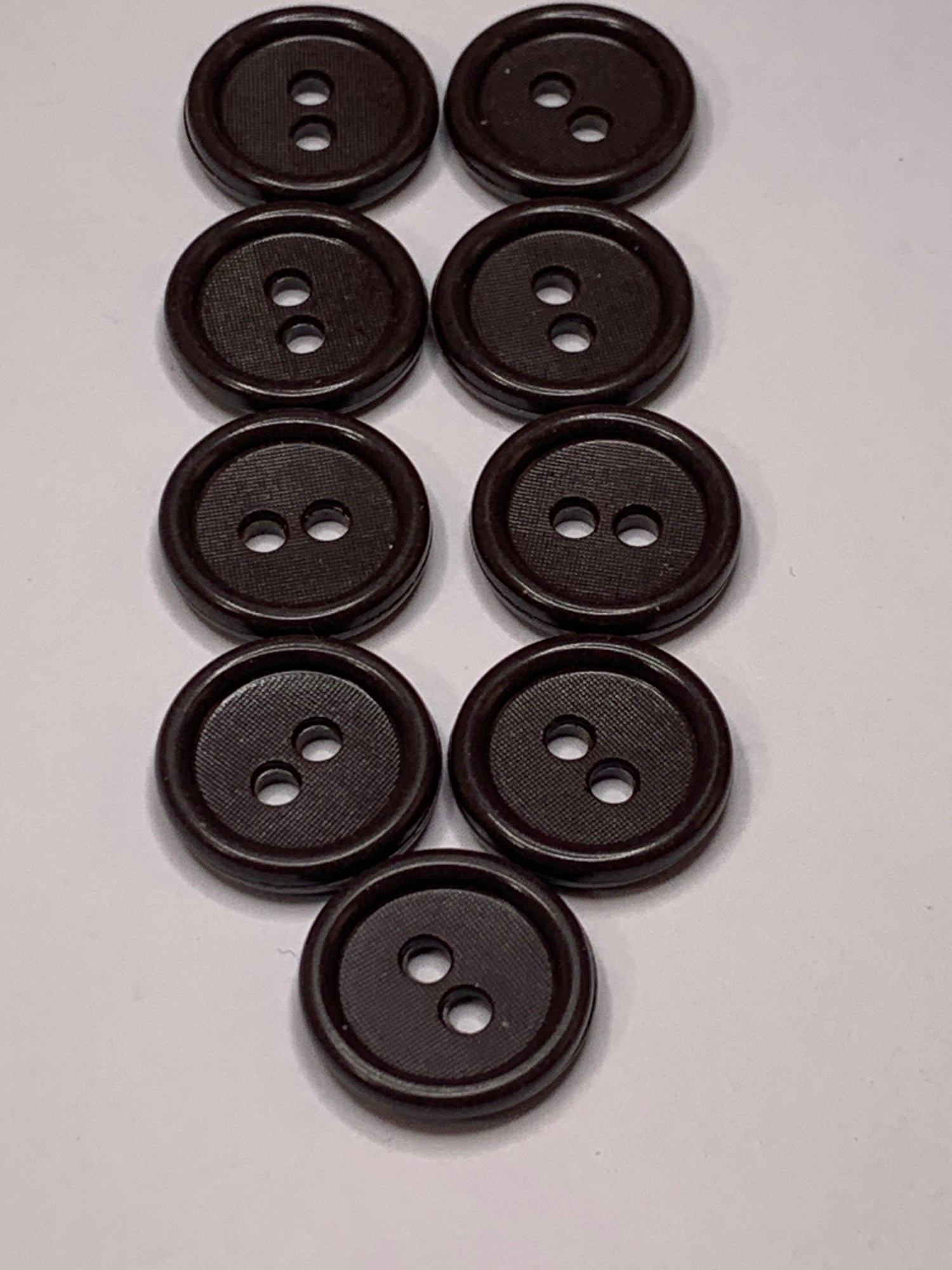 Vintage 9 Round Plastic Buttons, Two Holes, Brown, 1.5 cm, New/Old Stock