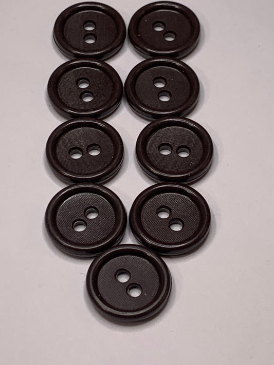 Vintage 9 Round Plastic Buttons, Two Holes, Brown, 1.5 cm, New/Old Stock