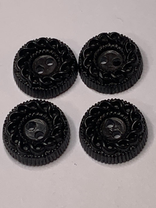 Vintage 4 Round Plastic Buttons, Two Holes, Brown, 1.5 cm, New/Old Stock