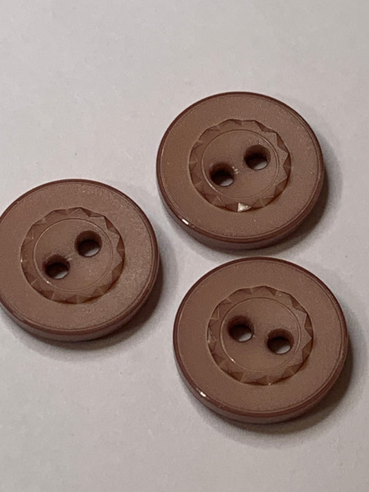 Vintage 3 Round Plastic Buttons, Two Holes, Brown, 1.5 cm, New/Old Stock