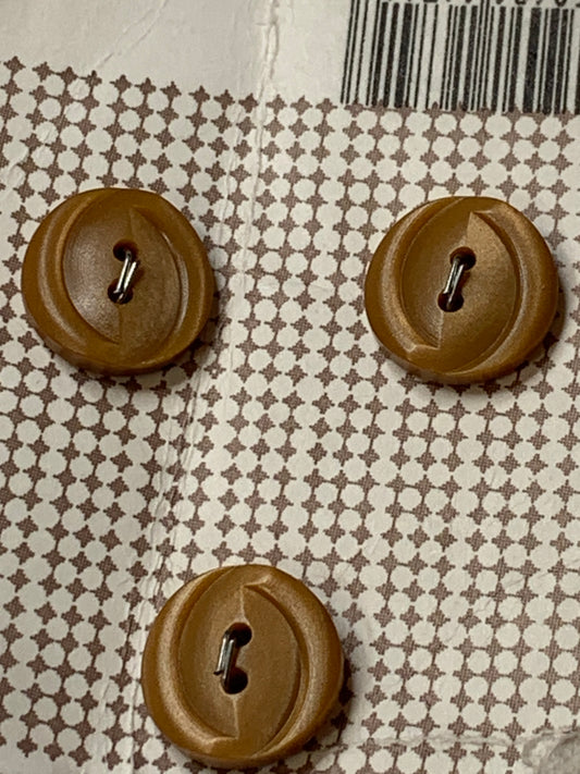 Vintage 3 Round Plastic Buttons, Two Holes, Brown, 1.2 cm, New/Old Stock