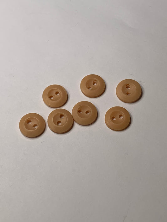 Vintage 7 Round Plastic Buttons, Two Holes, Brown, 1.2 cm, New/Old Stock