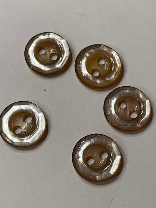 Vintage 5 Round Plastic Buttons, Two Holes, Brown, 1.2 cm, New/Old Stock