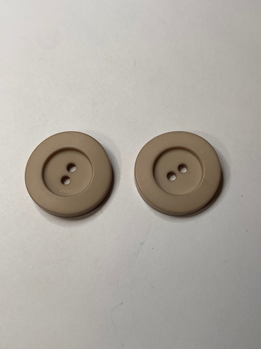 Vintage 2 Round Plastic Buttons, Two Holes, Brown, 2.2 cm, New/Old Stock