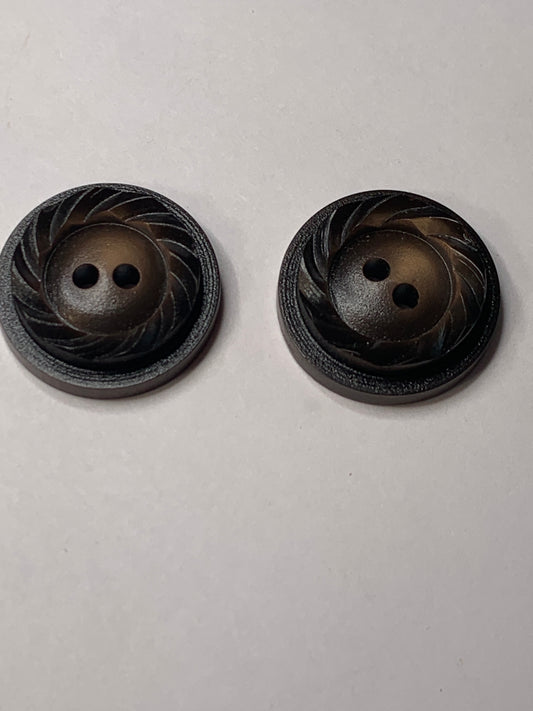 Vintage 2 Round Plastic Buttons, Two Holes, Brown, Two Sizes 1.8 cm, New/Old Stock
