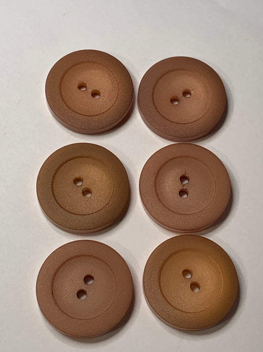 Vintage 6 Round Plastic Buttons, Two Holes, Brown, Two Sizes 2.2 cm, New/Old Stock