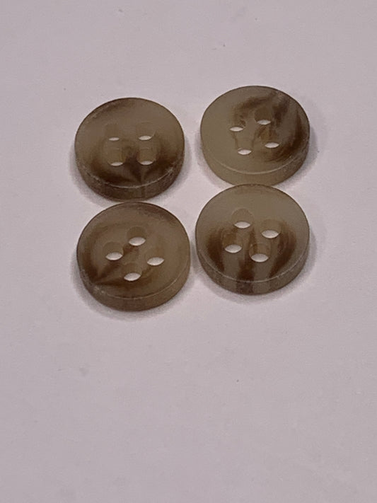 Vintage 4 Round Plastic Buttons, Four Holes, Brown, .08 cm, New/Old Stock