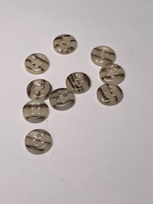 Vintage 10 Round Plastic Buttons, Four Holes, Brown, 1.0 cm, New/Old Stock