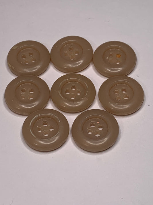 Vintage 8 Round Plastic Buttons, Four Holes, Brown, 1.2 cm, New/Old Stock
