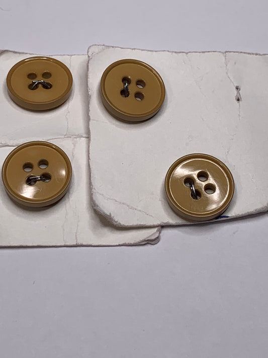 Vintage 4 Round Plastic Buttons, Four Holes, Brown, 1.5 cm, New/Old Stock