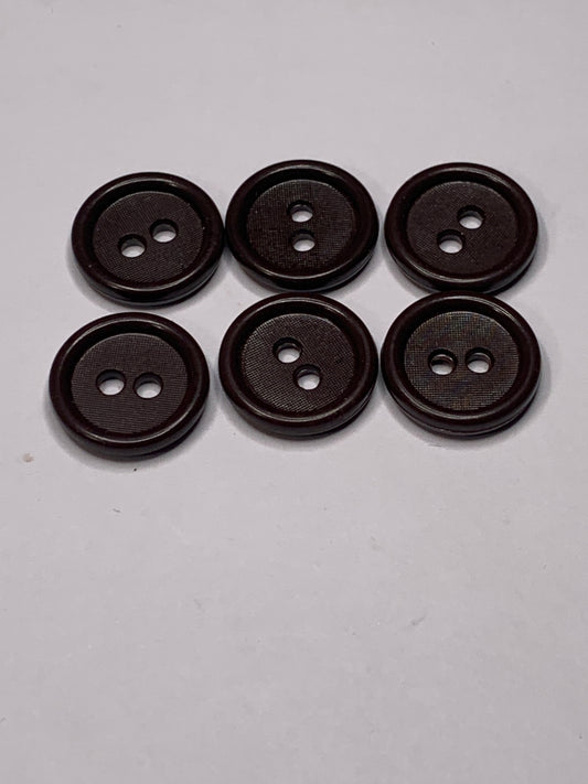 Vintage 6 Round Plastic Buttons, Four Holes, Brown, 1.5 cm, New/Old Stock