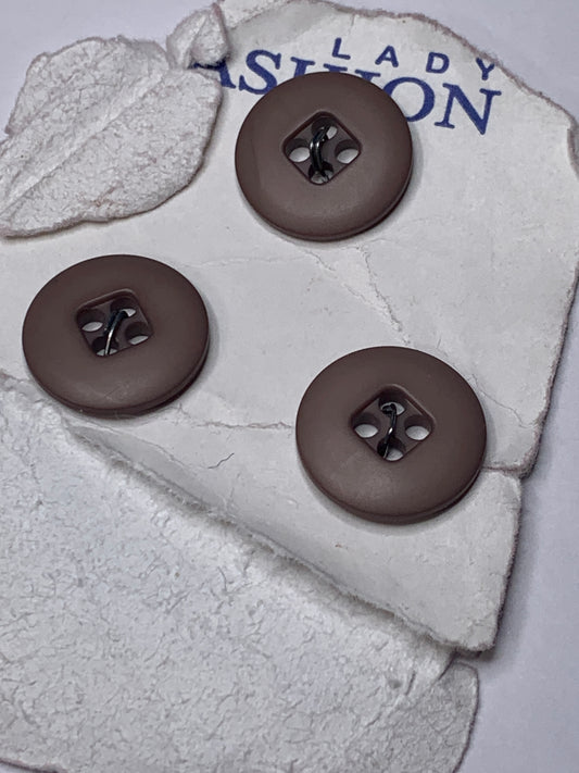 Vintage 3 Round Plastic Buttons, Four Holes, Brown, 1.5 cm, New/Old Stock