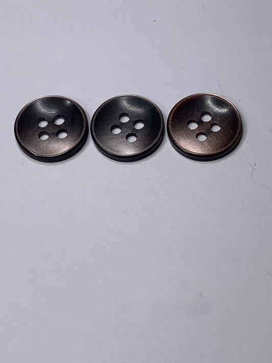 Vintage 3 Round Plastic Buttons, Four Holes, Brown, 1.5 cm, New/Old Stock