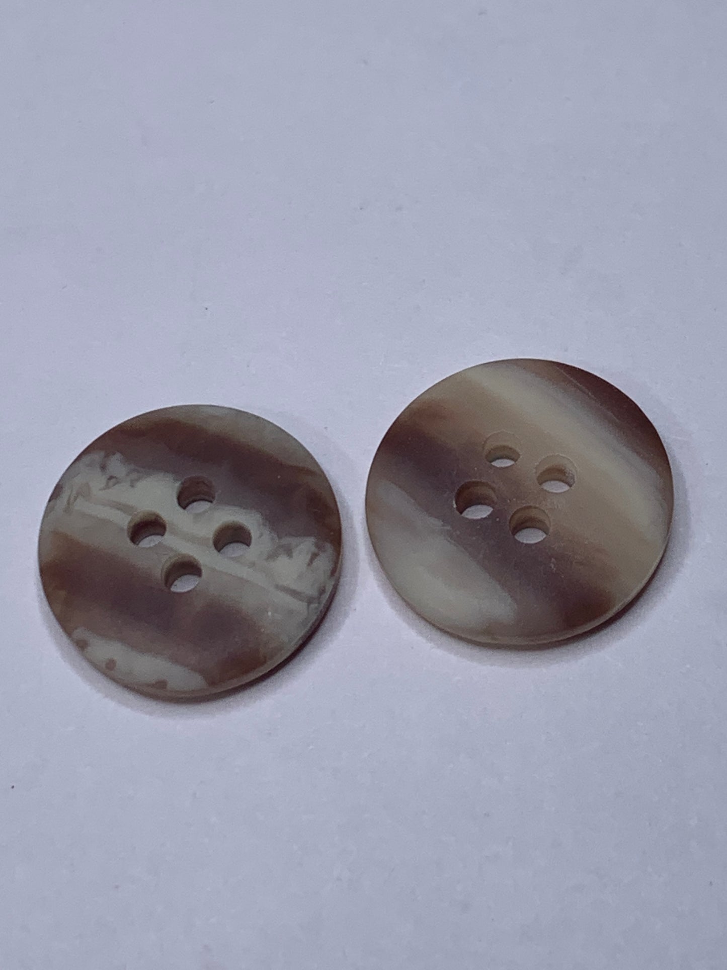 Vintage 2 Round Plastic Buttons, Four Holes, Brown, 1.5 cm, New/Old Stock