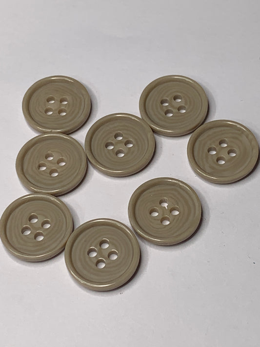 Vintage 8 Round Plastic Buttons, Four Holes, Brown, 1.5 cm, New/Old Stock