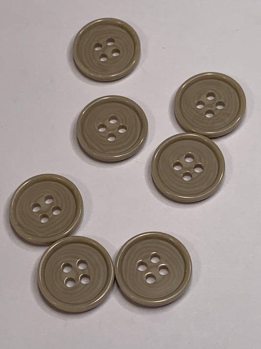 Vintage 7 Round Plastic Buttons, Four Holes, Brown, 1.5 cm, New/Old Stock