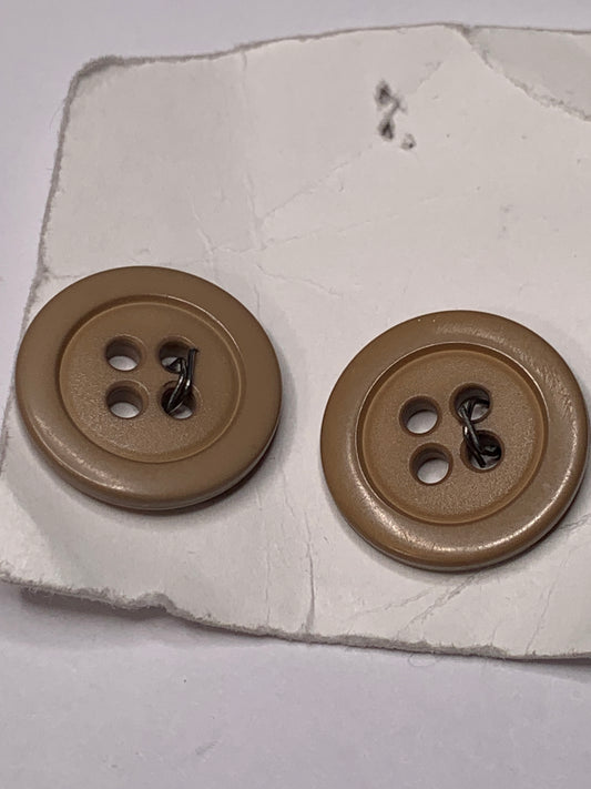 Vintage 2 Round Plastic Buttons, Four Holes, Brown, 1.8 cm, New/Old Stock