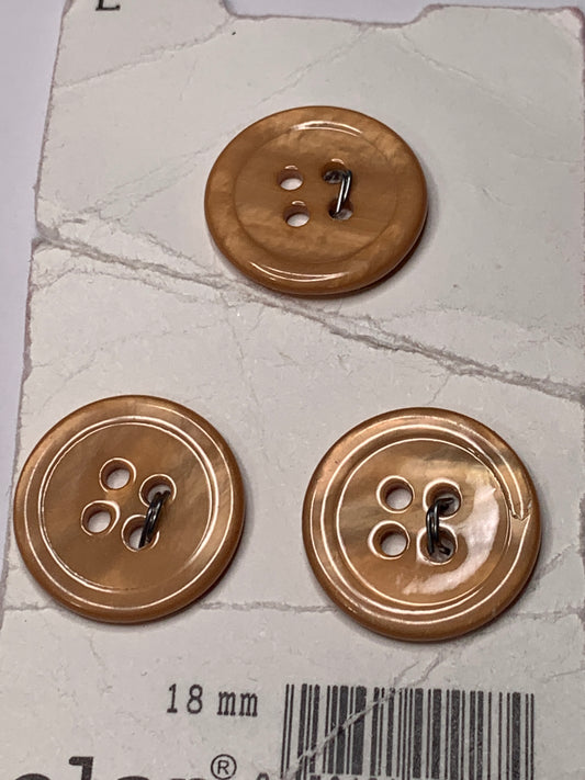 Vintage 3 Round Plastic Buttons, Four Holes, Brown, 1.8 cm, New/Old Stock