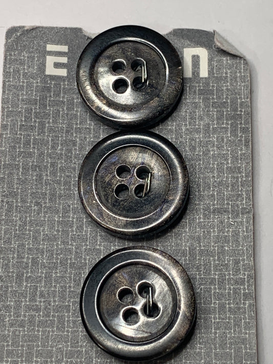Vintage 3 Round Plastic Buttons, Four Holes, Brown, 1.8 cm, New/Old Stock