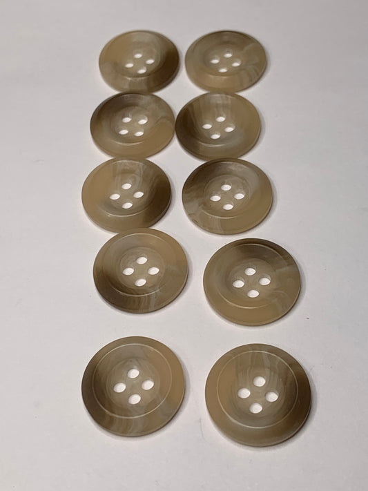 Vintage 10 Round Plastic Buttons, Four Holes, Brown, 1.8 cm, New/Old Stock