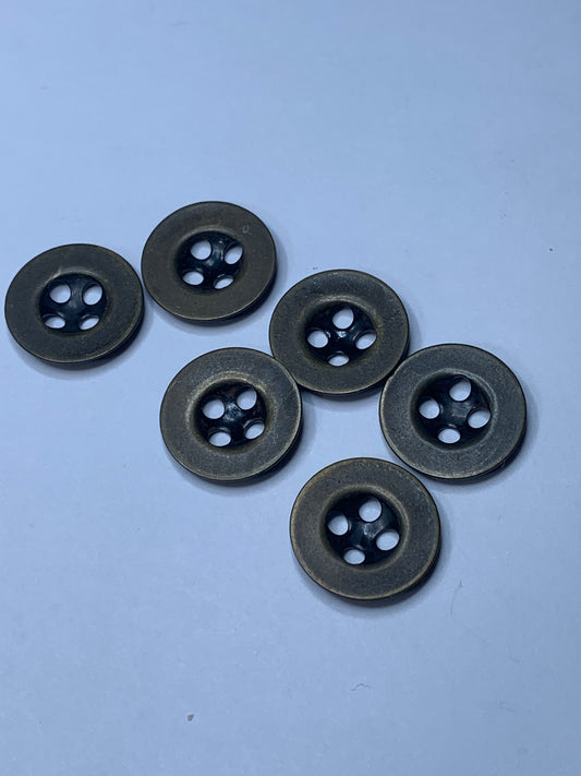 Vintage 6 Round Plastic Buttons, Four Holes, Brown, 1.5 cm, New/Old Stock