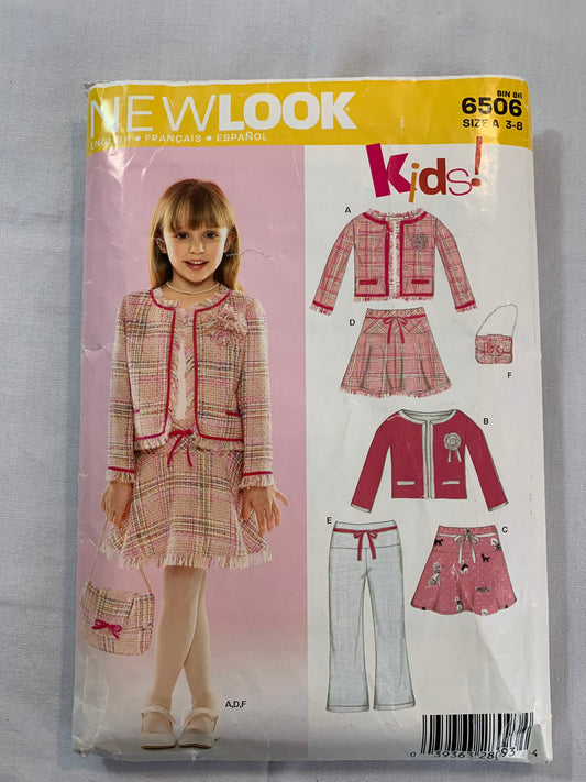 Simplicity Sewing Pattern 6506 Girls' Top, Skirt, Pants, Jacket, Zipper Back, Long Sleeves, Elastic Waist, Bag, Size 3-8, Cut, 2002