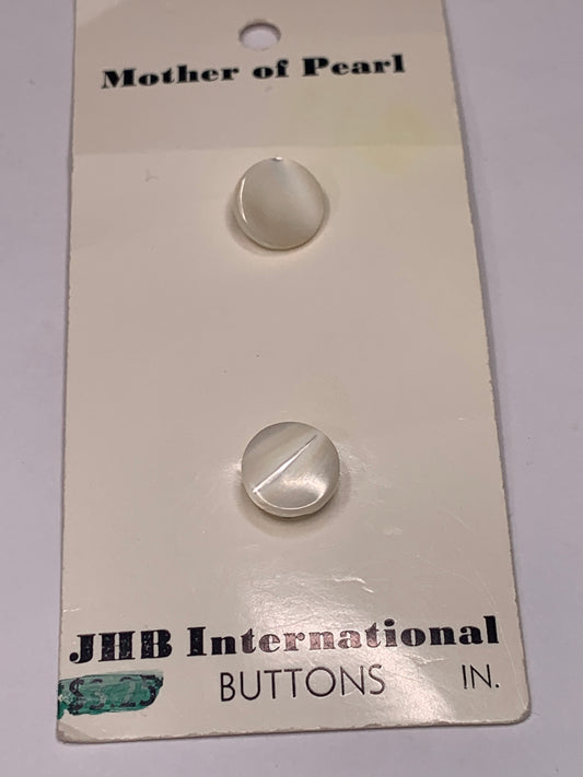 Vintage 2 Round Plastic Buttons, Shank, White, .08 cm, New/Old Stock