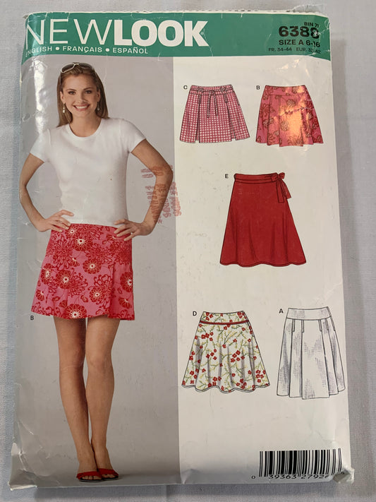 Simplicity New Look Sewing Pattern 6388 Misses' Skirts, Pleats, Tie Belt, 6 Variations, Size 6-16, Cut, 2004