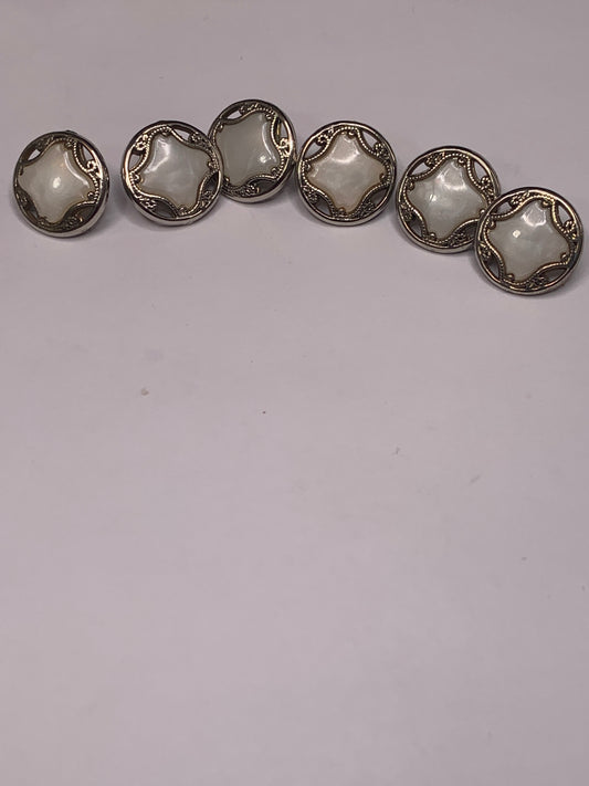 Vintage Baby/Children 6 Round Plastic Buttons, Shank, White, 1.2 cm, New/Old Stock