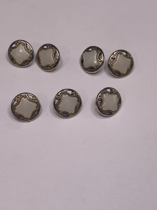 Vintage Baby/Children 7 Round Plastic Buttons, Shank, White, 1.2 cm, New/Old Stock
