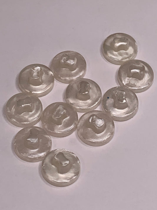 Vintage Baby/Children 11 Round Plastic Buttons, Shank, White, 1.2 cm, New/Old Stock