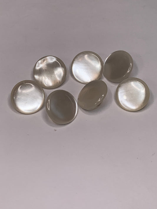 Vintage Baby/Children 7 Round Plastic Buttons, Shank, White, 1.3 cm, New/Old Stock