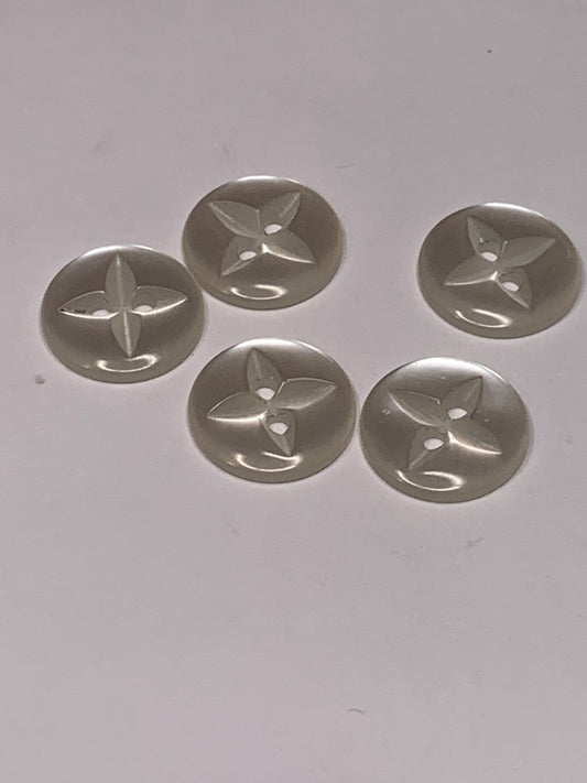 Vintage Baby/Children 5 Round Plastic Buttons, Shank, White, 1.5 cm, New/Old Stock