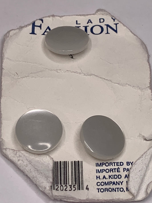 Vintage Baby/Children 3 Round Plastic Buttons, Shank, White, 1.5 cm, New/Old Stock