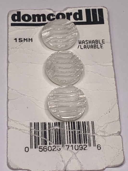 Vintage Baby/Children 3 Round Plastic Buttons, Shank, White, 1.5 cm, New/Old Stock