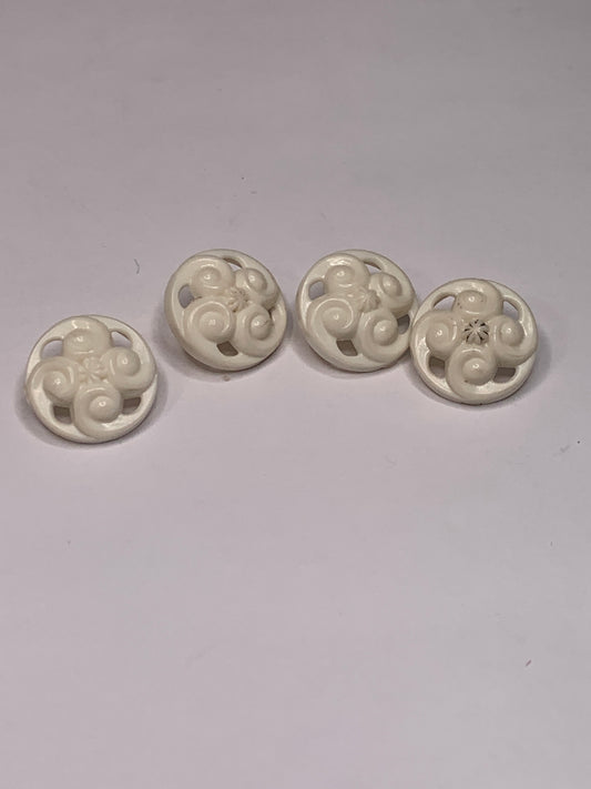 Vintage Baby/Children 4 Round Plastic Buttons, Shank, White, 1.5 cm, New/Old Stock