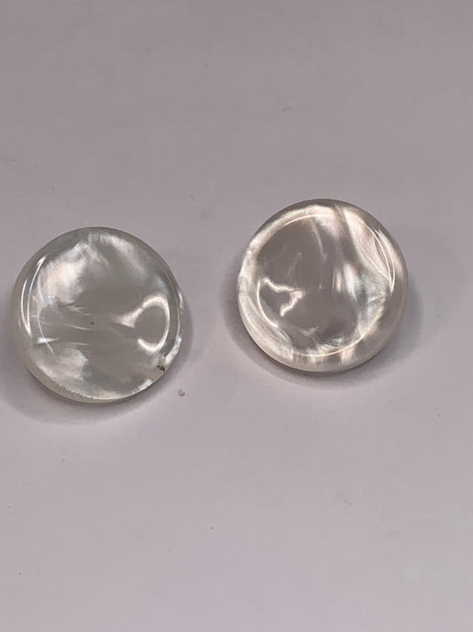 Vintage 2 Round Plastic Buttons, Shank, White, 2.0 cm, New/Old Stock