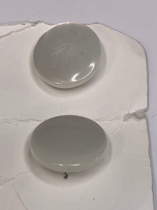 Vintage 2 Round Plastic Buttons, Shank, White, 2.0 cm, New/Old Stock