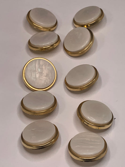 Vintage 10 Round Plastic Buttons, Shank, White, 2.0 cm, New/Old Stock