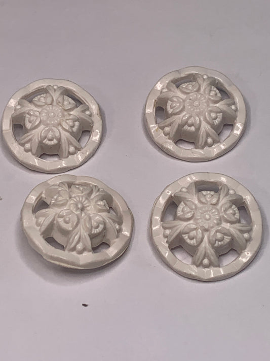 Vintage 4 Round Plastic Buttons, Shank, White, 2.2 cm, New/Old Stock