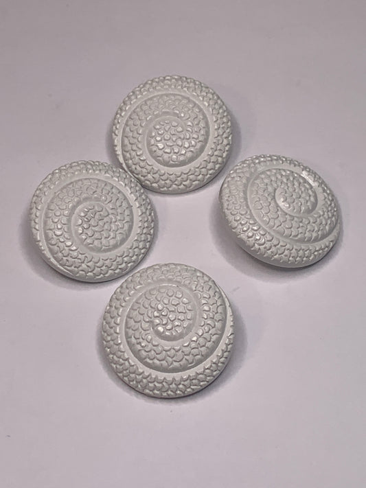 Vintage 4 Round Plastic Buttons, Shank, White, 2.2 cm, New/Old Stock